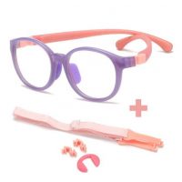 Detské okuliare proti modrému svetlu - Fialovo ružové s nosníkmi a gumičkou