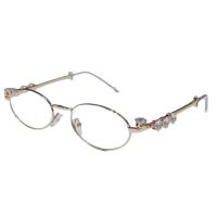 Retro oválne okuliare proti modrému svetlu s kamienkami - Zlaté