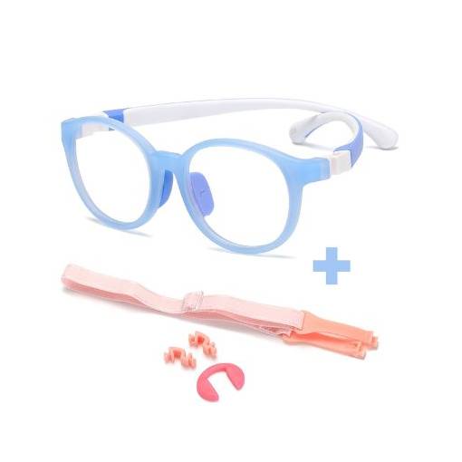 Foto - Detské okuliare proti modrému svetlu - Modro biele s nosníkmi a gumičkou